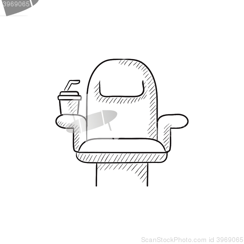 Image of Cinema chair with disposable cup sketch icon.