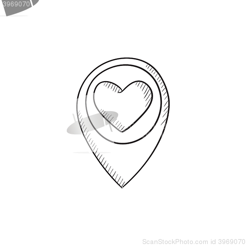 Image of Map pointer with heart sketch icon.