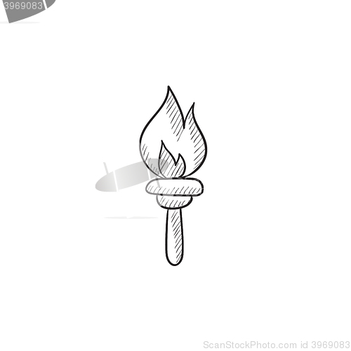 Image of Burning olympic torch sketch icon.