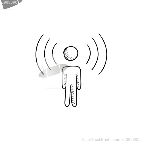 Image of Man with soundwaves sketch icon.