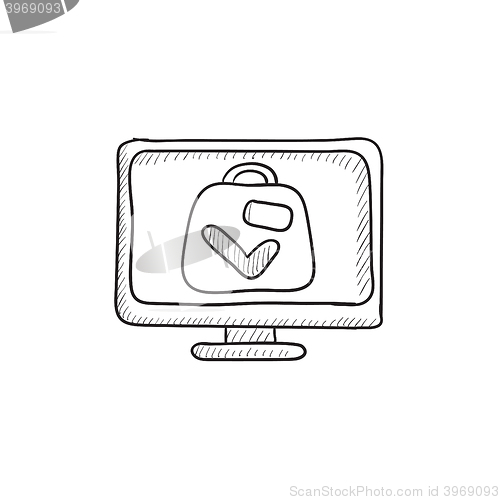 Image of Suitcase at x-ray airport scanner sketch icon.