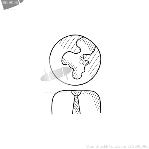Image of Human with globe head sketch icon.