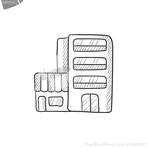 Image of Hotel building sketch icon.