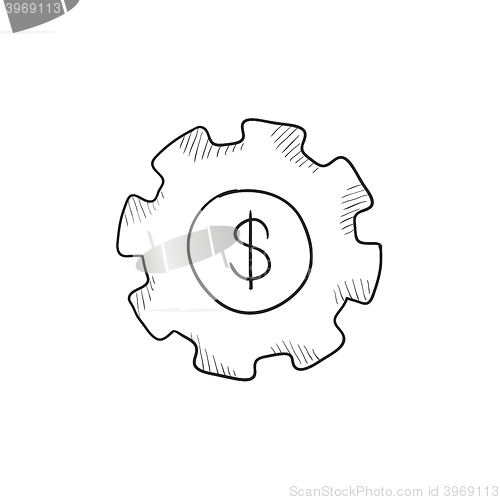 Image of Gear with dollar sign sketch icon.