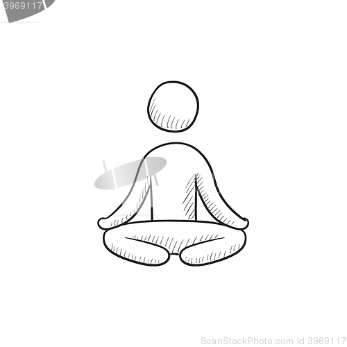 Image of Man meditating in lotus pose sketch icon.