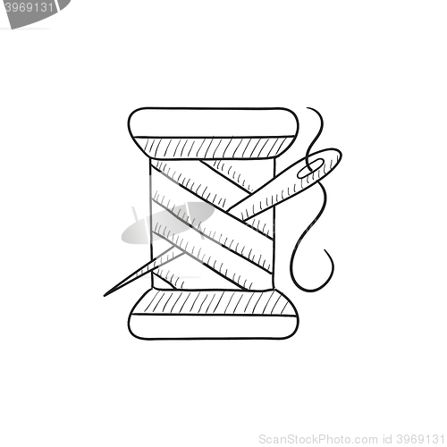 Image of Spool of thread and needle sketch icon.