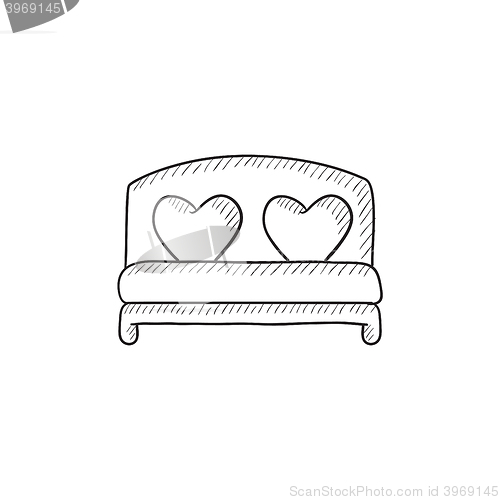 Image of Heart shaped pillows on bed sketch icon.