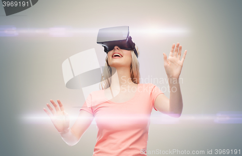 Image of woman in virtual reality headset or 3d glasses