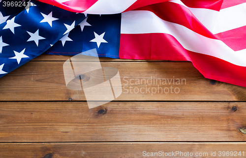 Image of close up of american flag on wooden boards