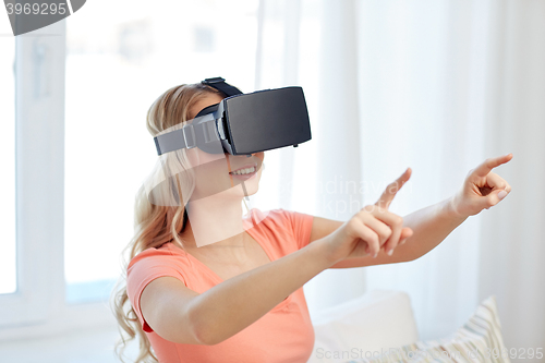 Image of woman in virtual reality headset or 3d glasses