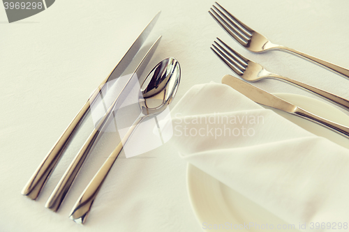 Image of close up of cutlery set on table