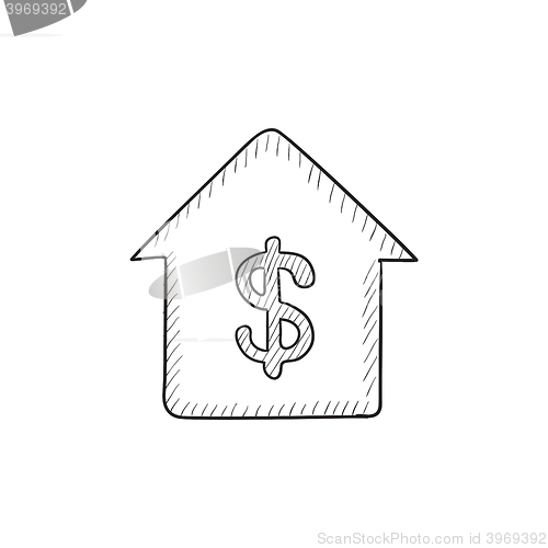 Image of House with dollar symbol sketch icon.