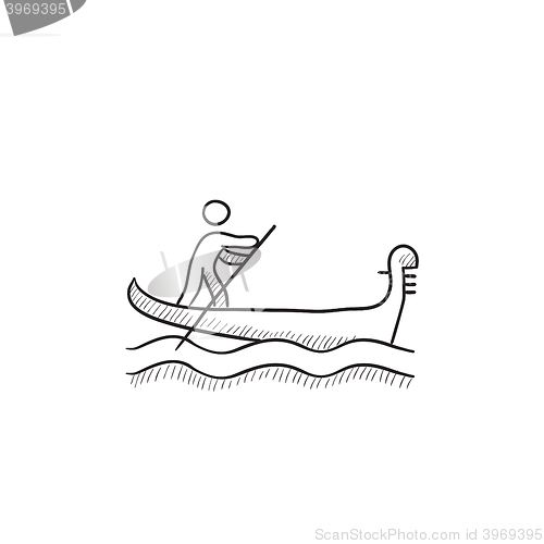 Image of Sailor rowing boat sketch icon.