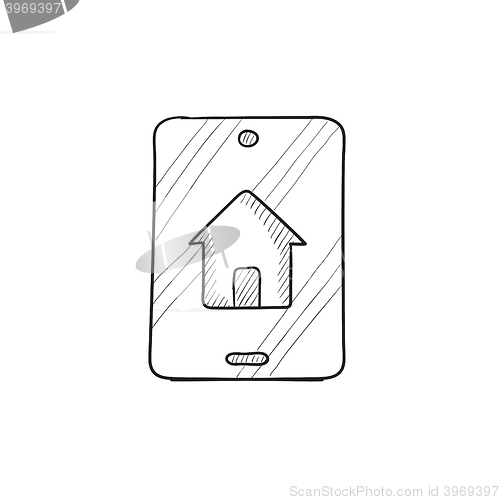 Image of Property search on mobile device sketch icon.