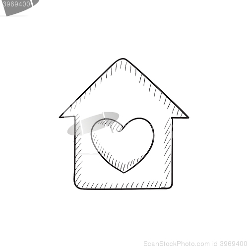 Image of House with heart symbol sketch icon.