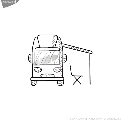 Image of Motorhome with tent sketch icon.