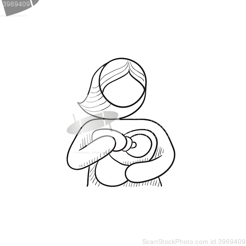 Image of Woman nursing baby sketch icon.