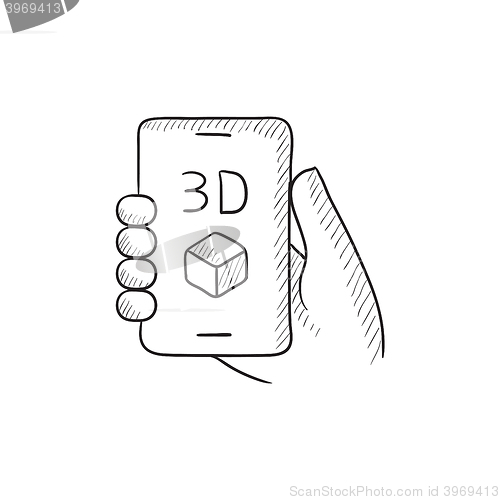 Image of Smartphone with three D box sketch icon.