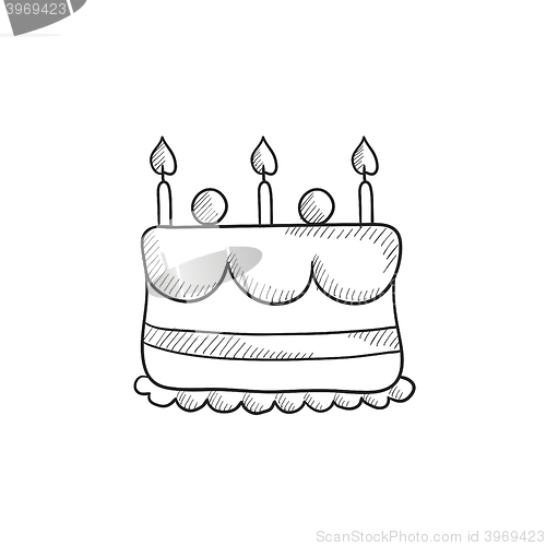 Image of Birthday cake with candles sketch icon.