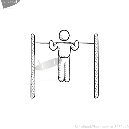 Image of Gymnast exercising on bar sketch icon.