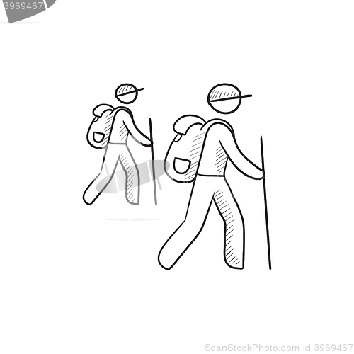 Image of Tourist backpackers sketch icon.