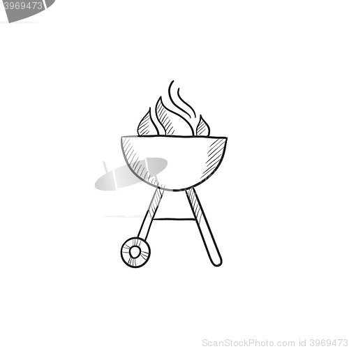 Image of Kettle barbecue grill sketch icon.