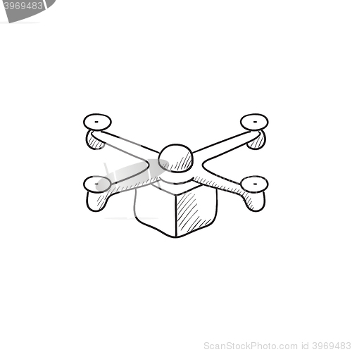 Image of Drone delivering package sketch icon.