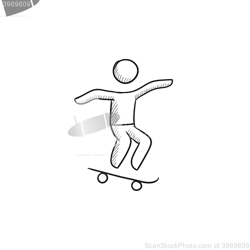 Image of Man riding on skateboard  sketch icon.