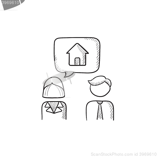 Image of Couple dreaming about house sketch icon.