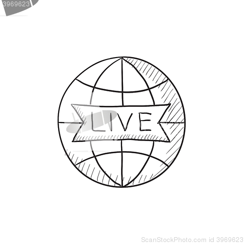 Image of Globe with live sign sketch icon.