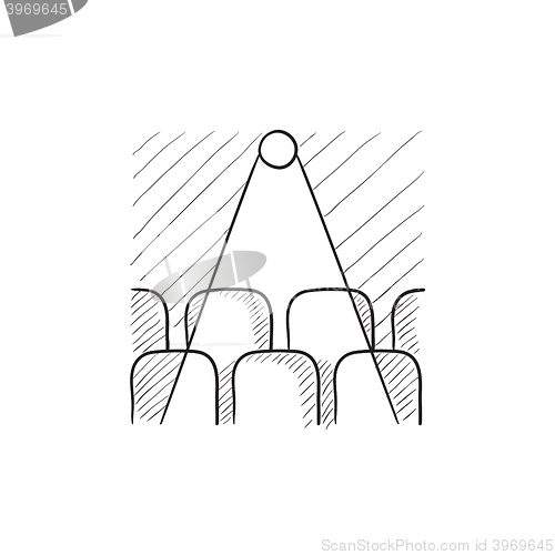 Image of Movie theater with seats, projector sketch icon.