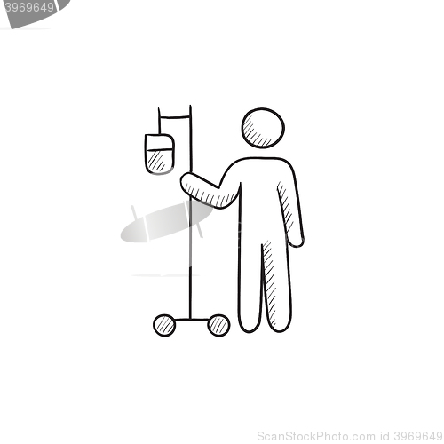 Image of Patient with intravenous dropper sketch icon.
