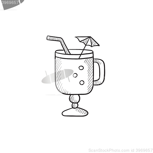 Image of Glass with drinking straw, umbrella sketch icon.