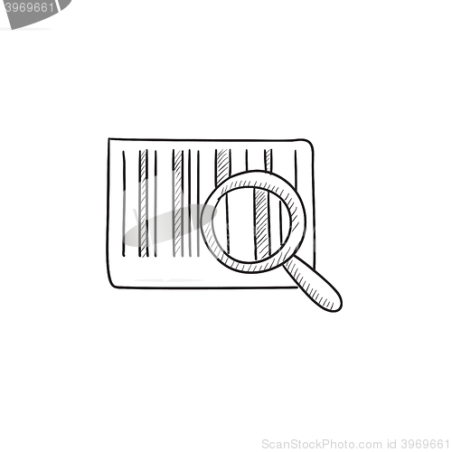 Image of Magnifying glass and barcode sketch icon.