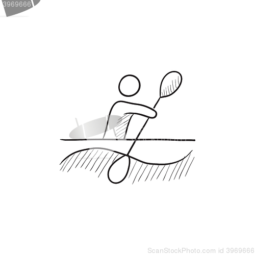 Image of Man kayaking sketch icon.