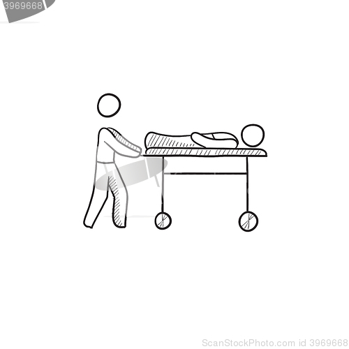 Image of Man pushing stretchers sketch icon.
