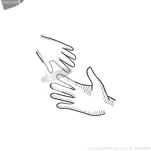 Image of Hands of parent and child sketch icon.
