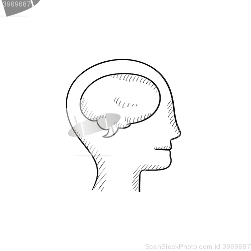 Image of Human head with brain sketch icon.