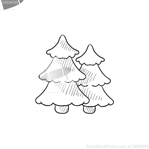 Image of Pine trees sketch icon.