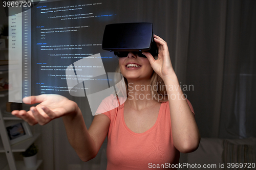 Image of woman in virtual reality headset or 3d glasses