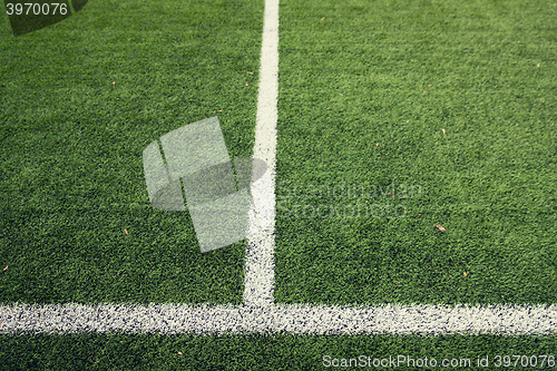 Image of close up of football field with line and grass