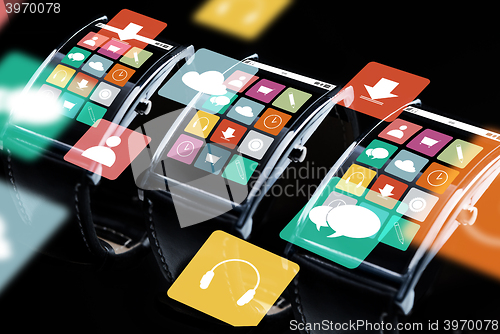 Image of close up of smart watch set with menu icons