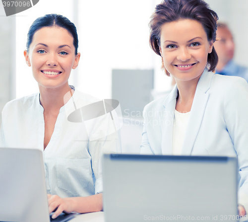 Image of group of people working with laptops in office