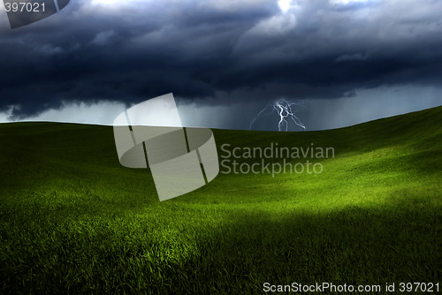 Image of Green land over a storm