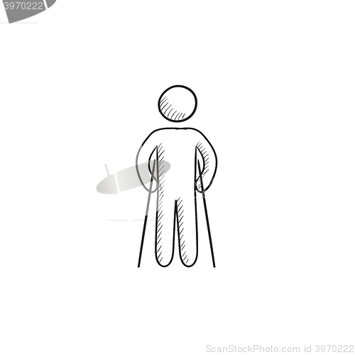 Image of Man with crutches sketch icon.