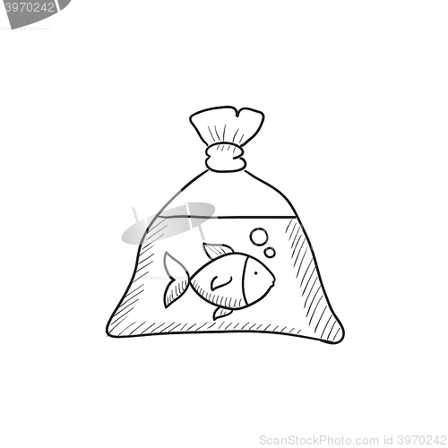 Image of Fish in plastic bag sketch icon.