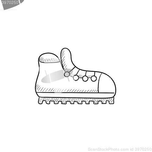 Image of Hiking boot with crampons sketch icon.