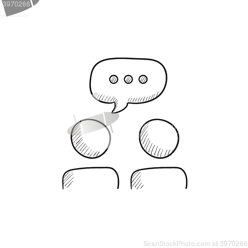 Image of People with speech square above heads sketch icon.