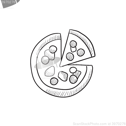 Image of Whole pizza with slice sketch icon.