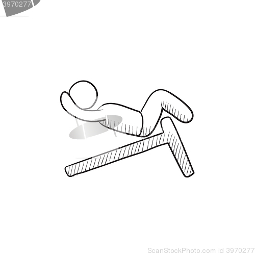 Image of Man doing crunches on incline bench sketch icon.